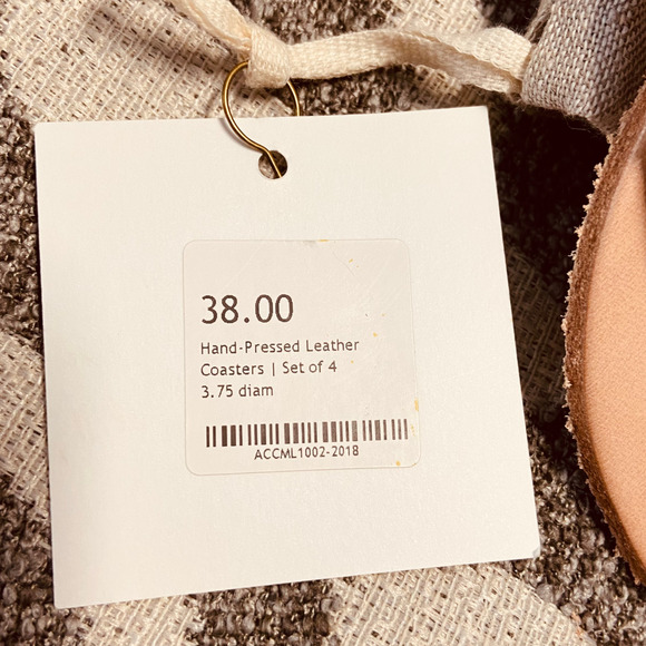 NWT Brass Collective Hand Pressed Natural Tan Leather Coasters Set of 4 - Picture 6 of 6